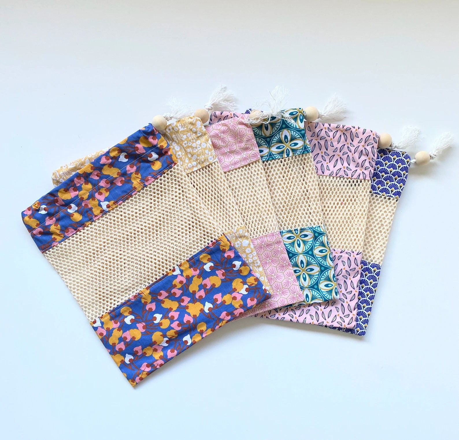 Sac Filet - Sac à Vrac Tissu et Ecru 26 X 22 cm Au Choix Coulisses Coton Bio Zéro Déchet Oekotex- Fi