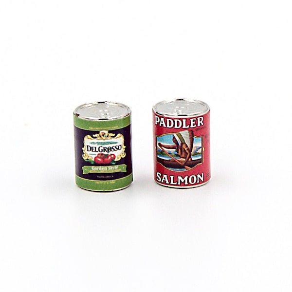 2 Miniature Dollhouse food cans Props replica