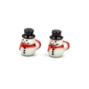2 Miniature Snowman mugs  Ceramic miniatures