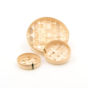 Miniatur Korbgeflecht Bambus Tablett Set Requisiten Replik