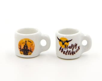 2 Miniature Halloween mugs Dollhouse miniatures