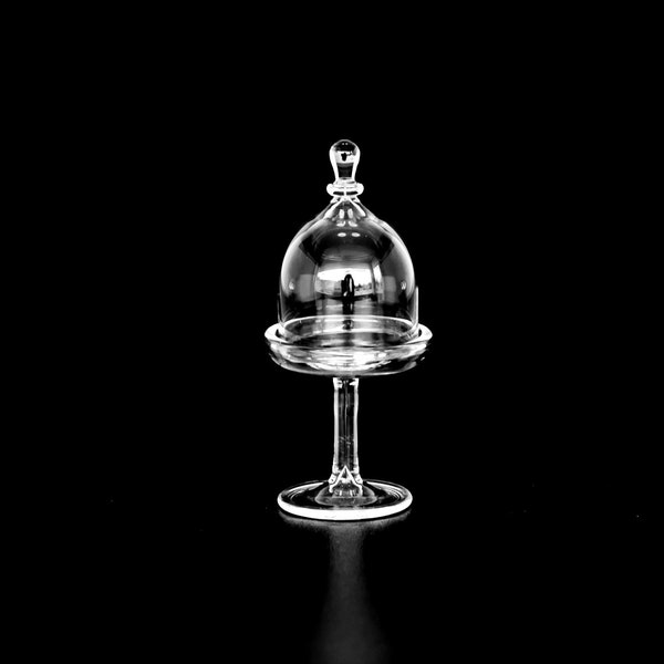 Miniature glass cake stand with dome Hand blown glass Tabletop miniatures