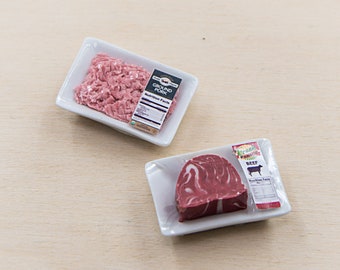 2 Miniatur Fleisch Puppenhaus Minis Essen Requisiten