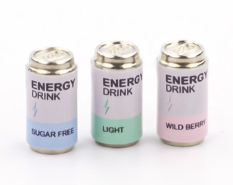 3 miniaturowe puszki po napojach energetycznych, repliki rekwizytów