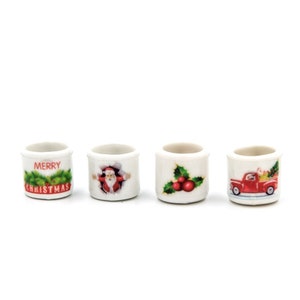 4 Miniature Christmas mugs Tiny pottery Ceramic miniatures
