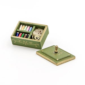 Miniature wooden knitting box Dollhouse decor