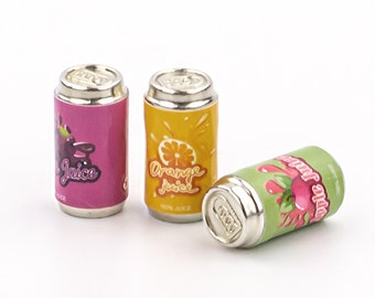 3 Miniature Fruit drink cans Props replica