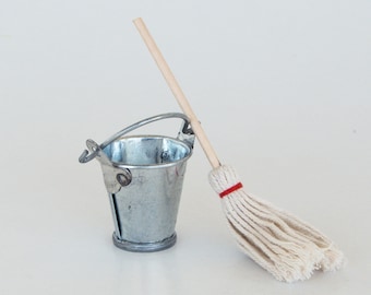 3pcs 1:12 Dolls House Miniature Cleaning Tools Mop Broom Toilet Plunger