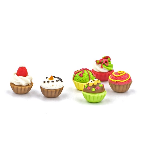 6 Miniature Christmas cupcakes Dollhouse bakery Props replica