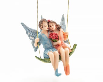 Pareja de hadas en columpio Accesorios de jardín de hadas