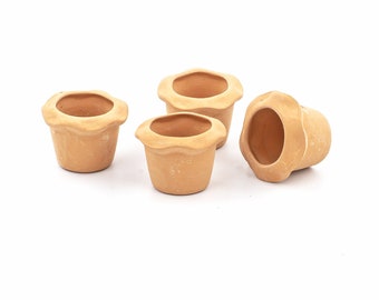 4 Miniatur-Pflanztöpfe aus Terrakotta