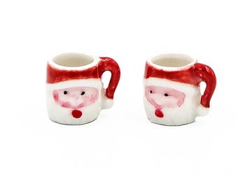 Set of 2 Miniature Santa Mugs: Hand-Painted Dollhouse Christmas Decor
