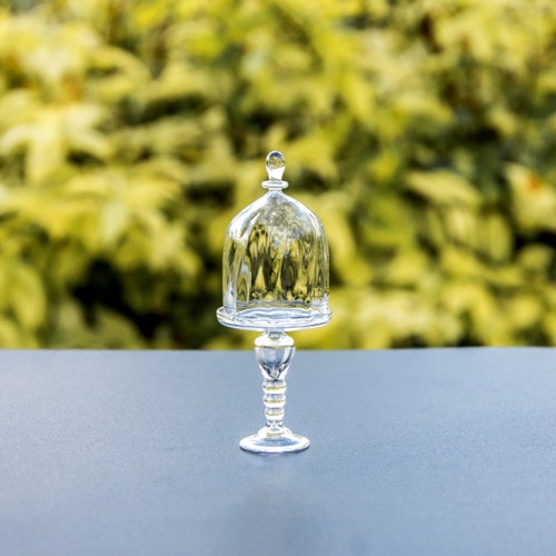 Miniature Glass Cake Stand With Dome Hand Blown Glass Tabletop Etsy