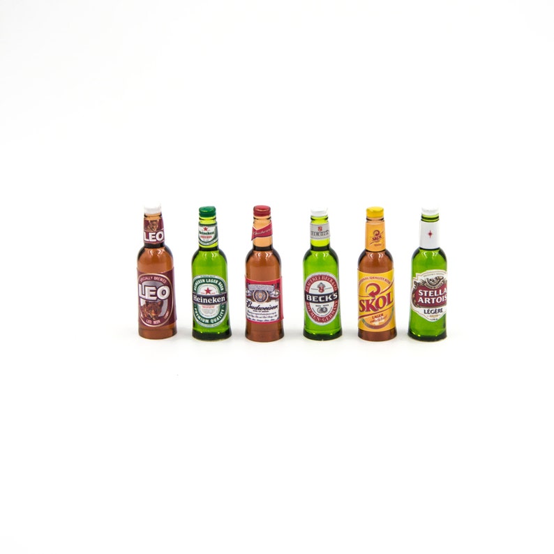 6 Dollhouse Beer Bottle Collection Tabletop Miniatures Etsy