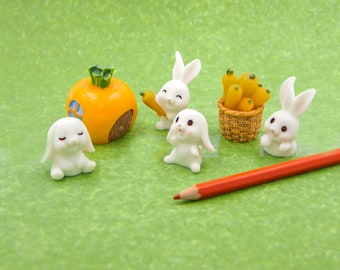 Miniature rabbit figurines Fairy garden accessories