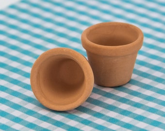 2 Miniature terracotta plant pots Dollhouse plants