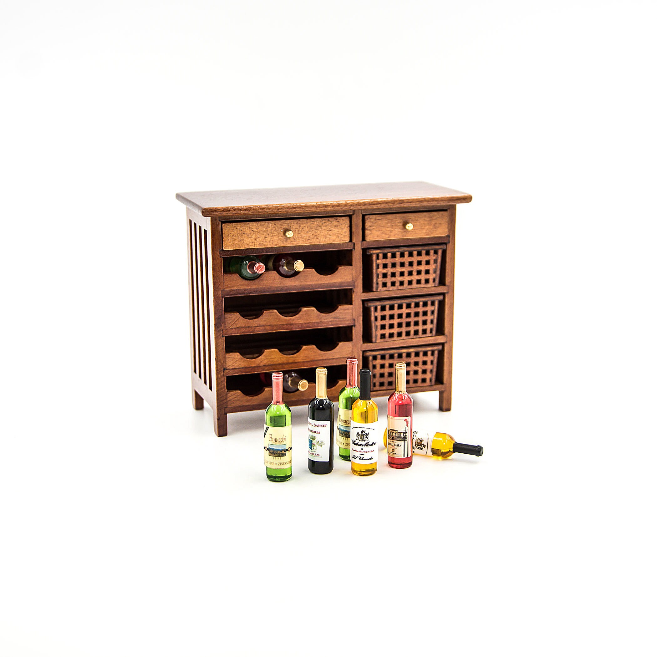 doll furniture Vintage 1/12 Miniature Wooden Wine & Wine Rack