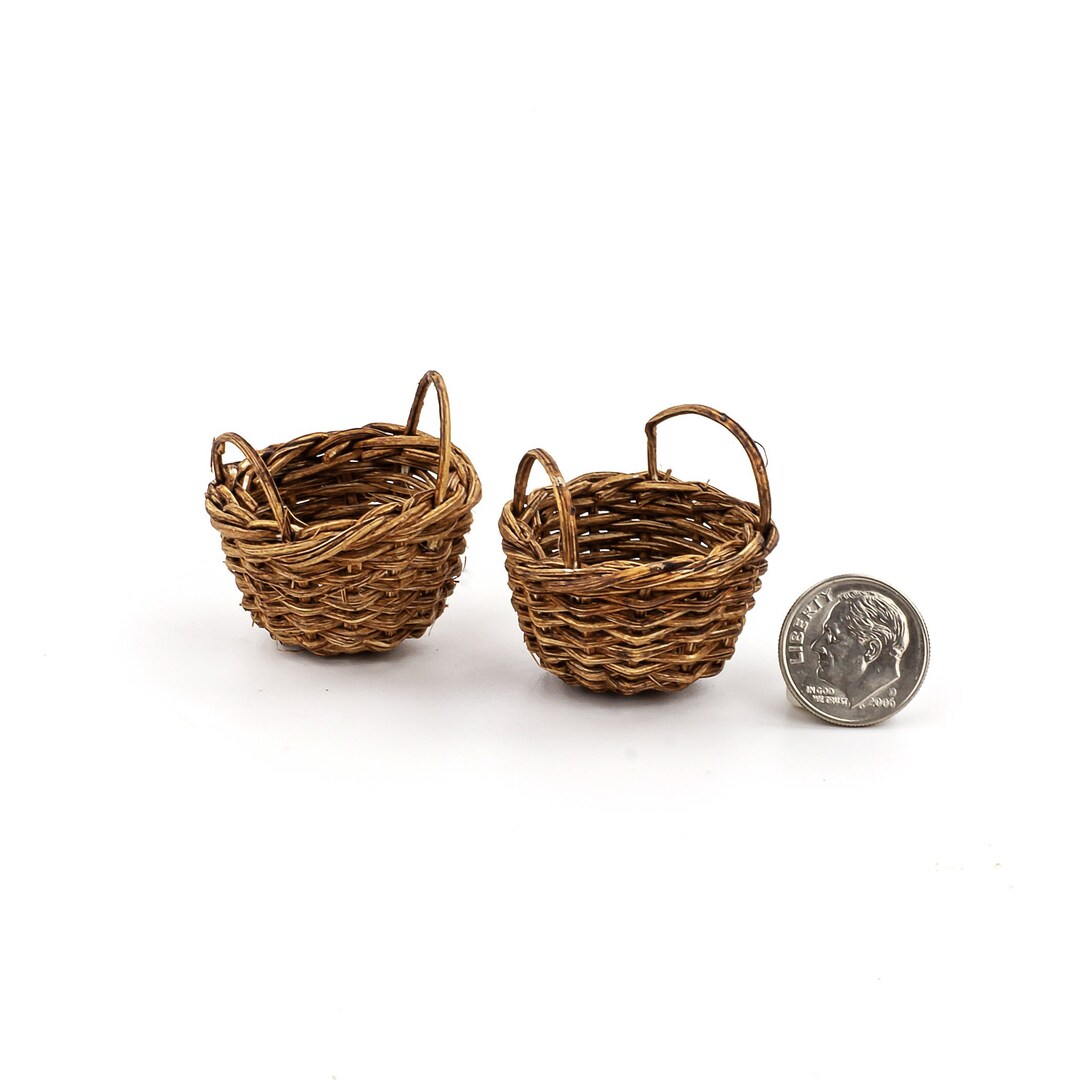 2 Miniature Wicker Baskets Realistic Miniatures Etsy