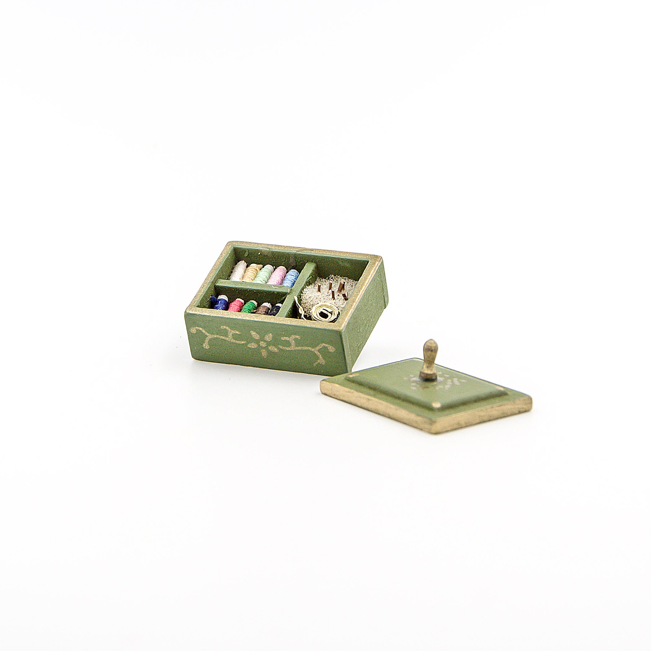 Miniature Wooden Knitting Box Dollhouse Decor Etsy