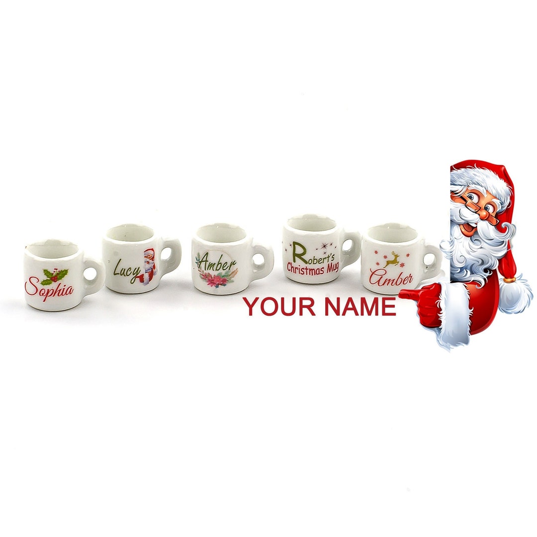 Miniature Santa Coffee Mugs Set Of 2 - Handmade Ceramic Dollhouse Kitchen Accessories (Approx 0.4-1 Inch)