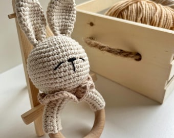 Amigurumi Bunny Rattle, Crochet Toy, Baby rattle, Baby shower gift, Crochet Rattle, Bunny Rattle, Natura Baby Toy, Gift for Baby Girl, Boy.