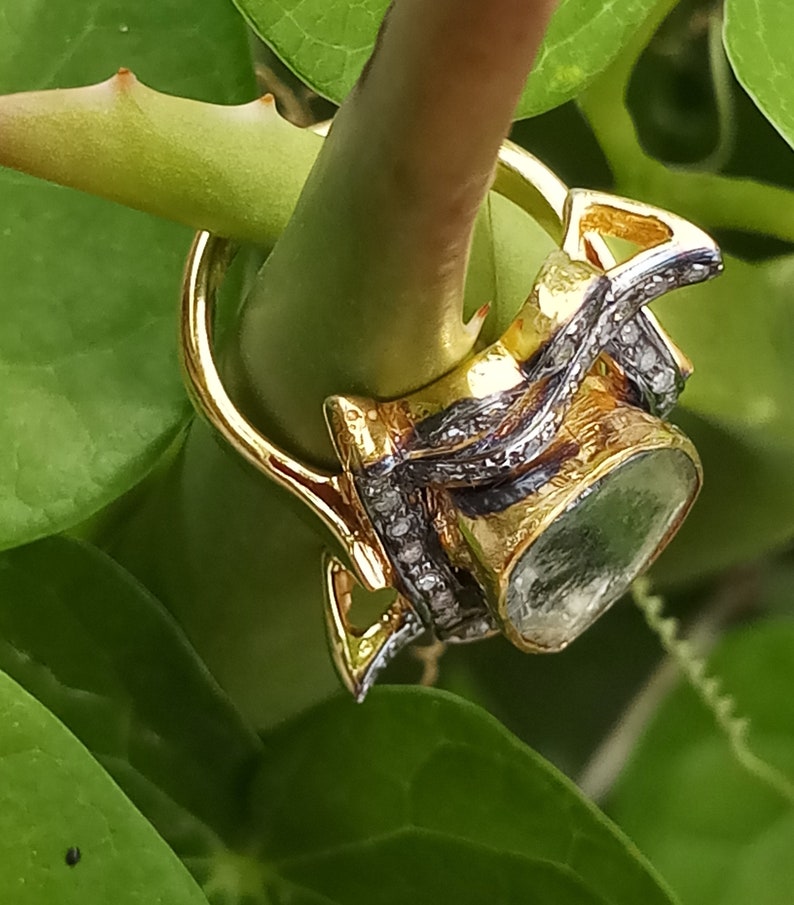 Natural Polki Ring Handmade Ring Diamond 925 Sterling Silver Ring Victorian Design Ring Wide Diamond Ring Polki Diamond Ring Women Jewelry