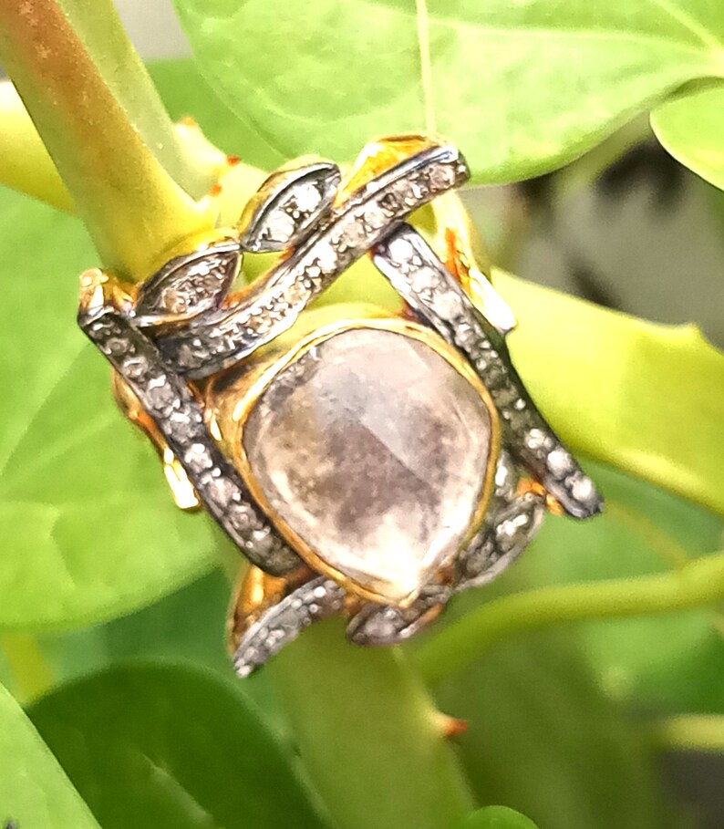 Natural Polki Ring Handmade Ring Diamond 925 Sterling Silver Ring Victorian Design Ring Wide Diamond Ring Polki Diamond Ring Women Jewelry