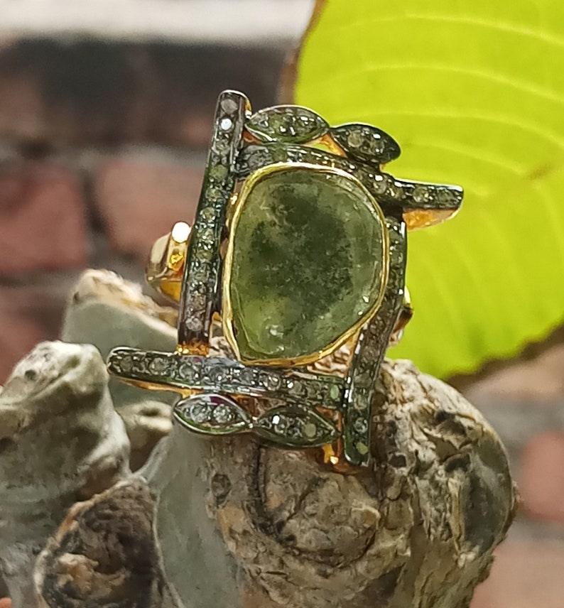 Natural Polki Ring Handmade Ring Diamond 925 Sterling Silver Ring Victorian Design Ring Wide Diamond Ring Polki Diamond Ring Women Jewelry