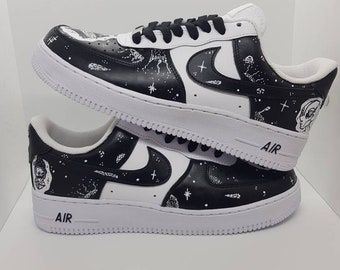 Nike Air Force 1 Custom, Space Air Force 1, Nike Air Force Galaxy, Air Force Ones, Custom Sneakers, Black and White Nike AF1, Painted Shoes