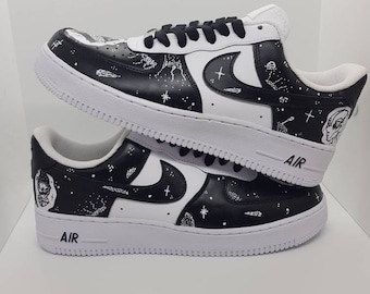 Nike Air Force 1 Custom Space Air Force 1 Nike Air Force Galaxy Air Force Ones Custom Sneakers Black and White Nike AF1 Painted Shoes Etsy UK
