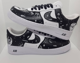 Nike Air Force 1 Custom, Space Air Force 1, Nike Air Force Galaxy, Air Force Ones, Custom Sneakers, Black and White Nike AF1, Painted Shoes