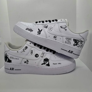 Custom Nike Air Force 1, Custom Nike Sneakers, Custom Nike Shoes, Air Force 1 Custom, Double Doodle Deluxe Air Force 1s (Junior/Adult Size)