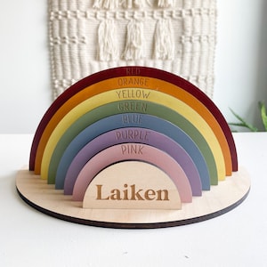 Rainbow stack puzzle, Montessori rainbow, wooden puzzle, learn colors, Waldorf toys, grimms, rainbow colors puzzle, custom name toy