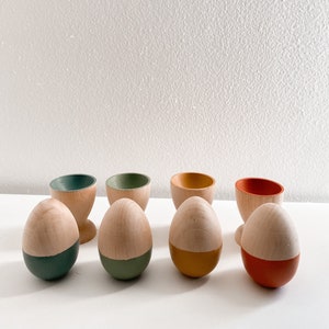 Matching egg and cups, Montessori, Waldorf, grimms, learning and sorting color sort, wooden toys, sensory play