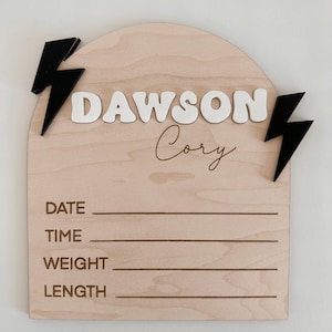 Retro Lightning Bolt Birth Announcement Sign - Baby Hello World Newborn Photo Prop