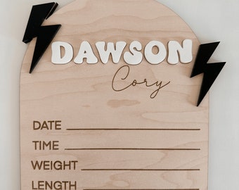 Retro Lightning Bolt Birth Announcement Sign - Baby Hello World Newborn Photo Prop