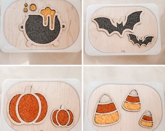 ハロウィーンの感覚インサート | IKEA Trofast ビン | 感覚ビン | ポーションボード | Flisat 感覚テーブル | ハロウィーンの感覚 | 感覚遊び |