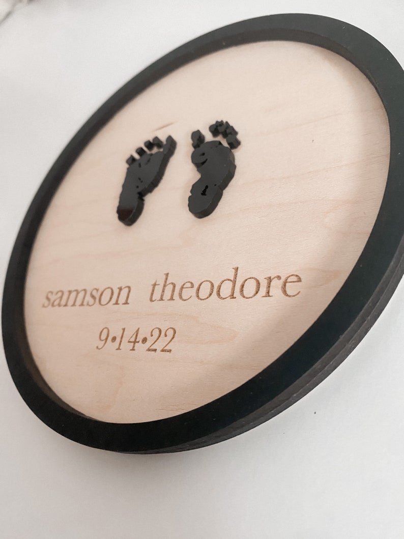 Baby Footprint Announcement Sign, Birth announcement, Personalized Keepsake image 4