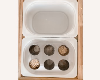 flisat tabel insert, sorting cups, sensory table play, small insert, IKEA, sensory bin insert, trofast bin lid, homeschool activities