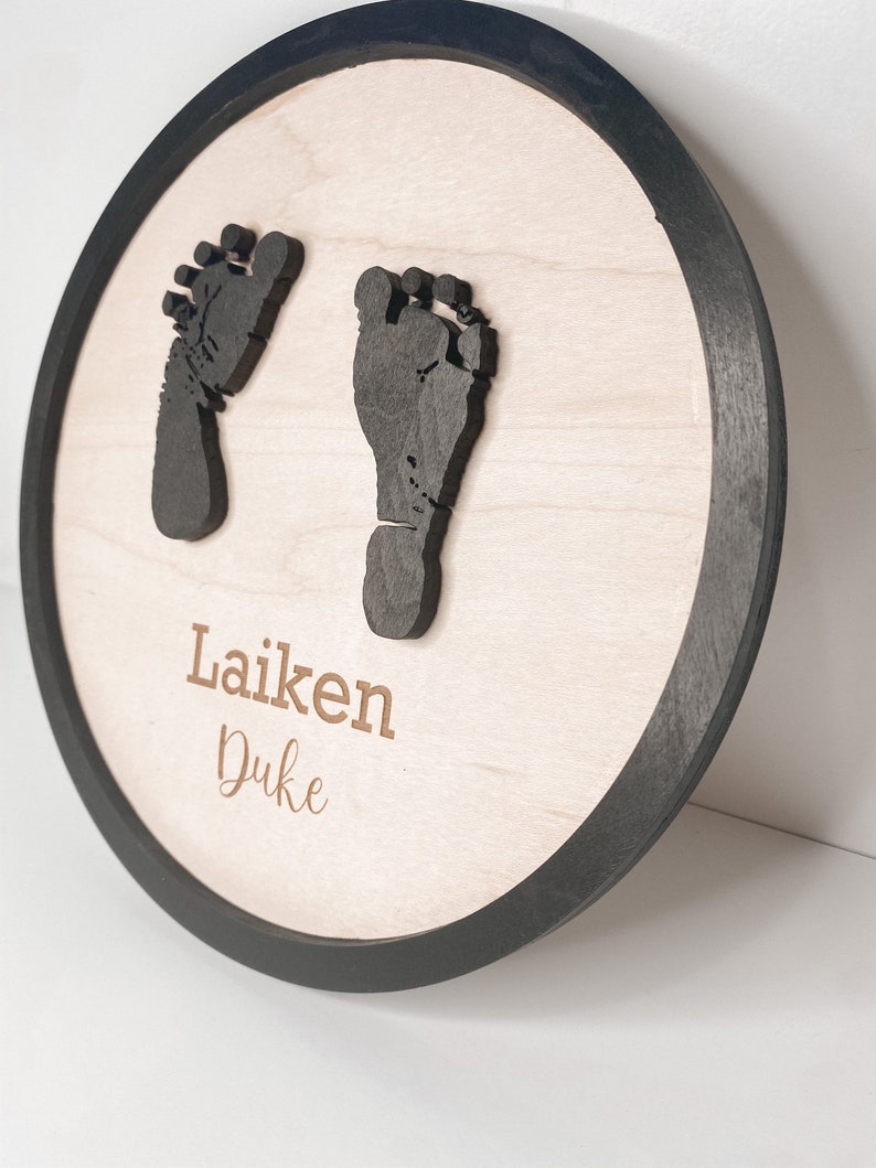 Baby Footprint Announcement Sign, Birth announcement, Personalized Keepsake image 2