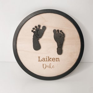 Baby Footprint Announcement Sign, Birth announcement, Personalized Keepsake image 1