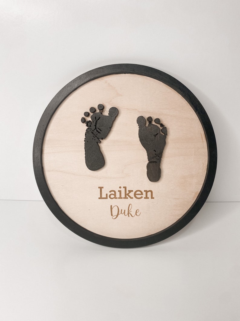 Baby Footprint Announcement Sign, Birth announcement, Personalized Keepsake image 1