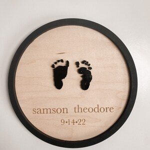 Baby Footprint Announcement Sign, Birth announcement, Personalized Keepsake image 3