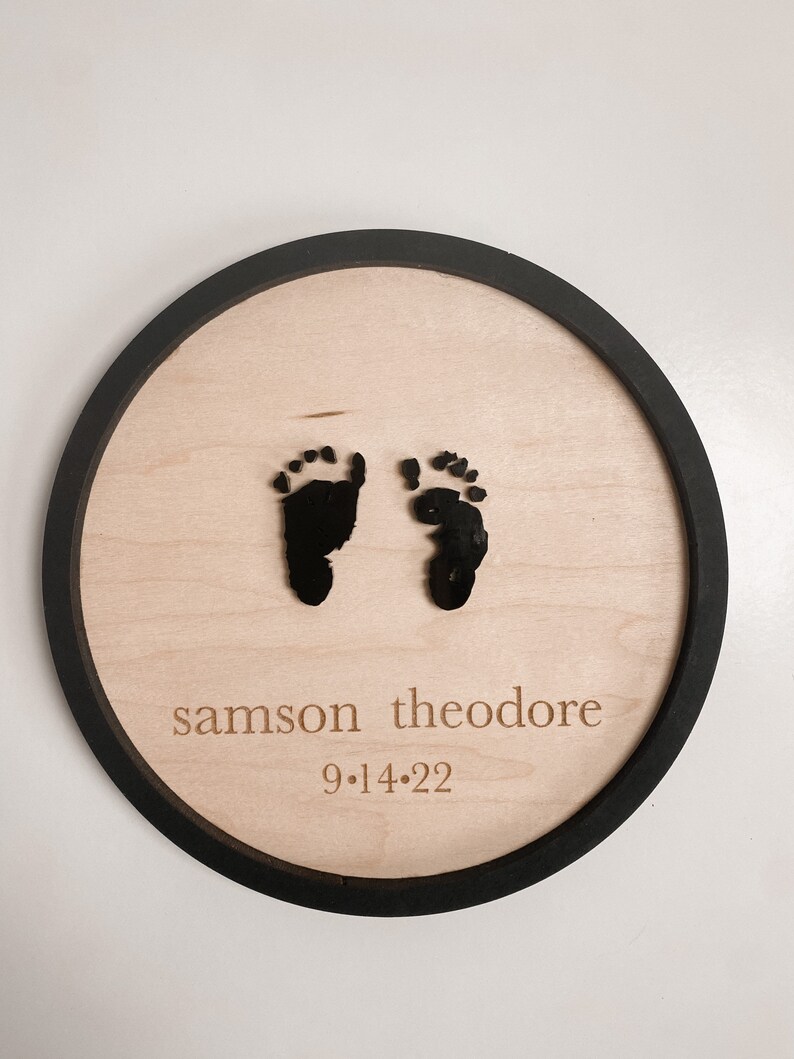 Baby Footprint Announcement Sign, Birth announcement, Personalized Keepsake image 3