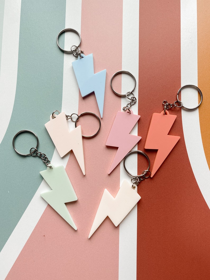 Lightning bolt keychain Retro keychain Groovy Key fob Keychain Gift Smiley face keychain Bridesmaid gift Stocking stuffer image 5