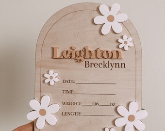 Personalized Baby Announcement Daisy Decor - Hello World Sign for Newborn Photos