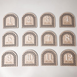 Modern Boho Baby Milestone Cards | Faux Cane Wooden Markers for Newborn Photos