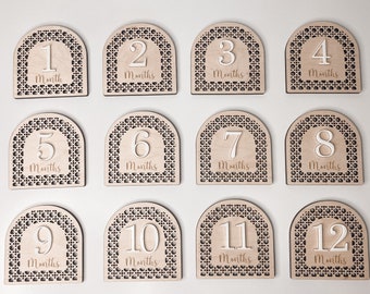 Modern Boho Baby Milestone Cards | Faux Cane Wooden Markers for Newborn Photos