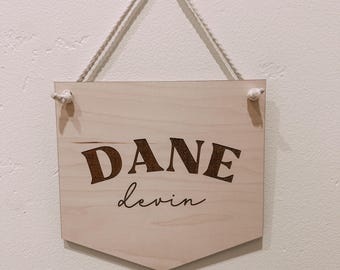 Personalized Modern Boho Laser Cut Baby Name Banner for Birth or Hospital Announcement