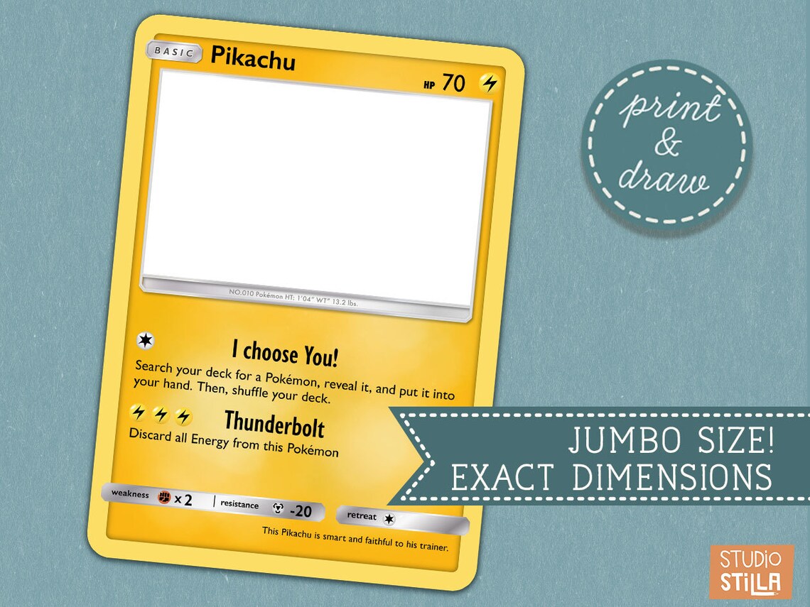 Printable pokemon card template to decorate yourself. Jumbo | Etsy